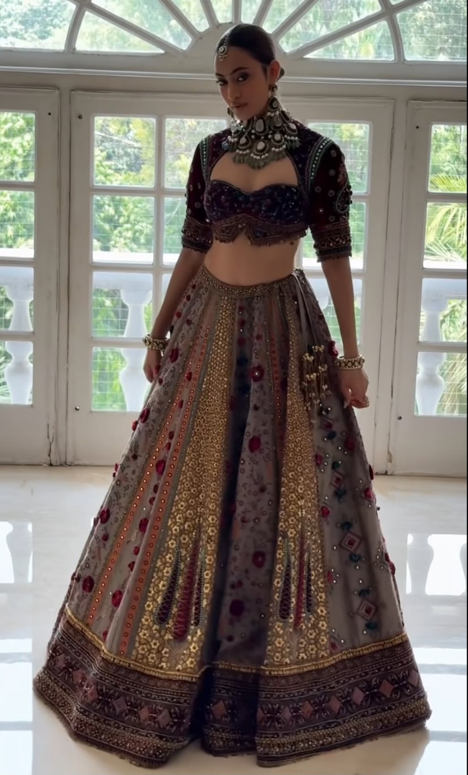 Burgundy embellished bridal gown