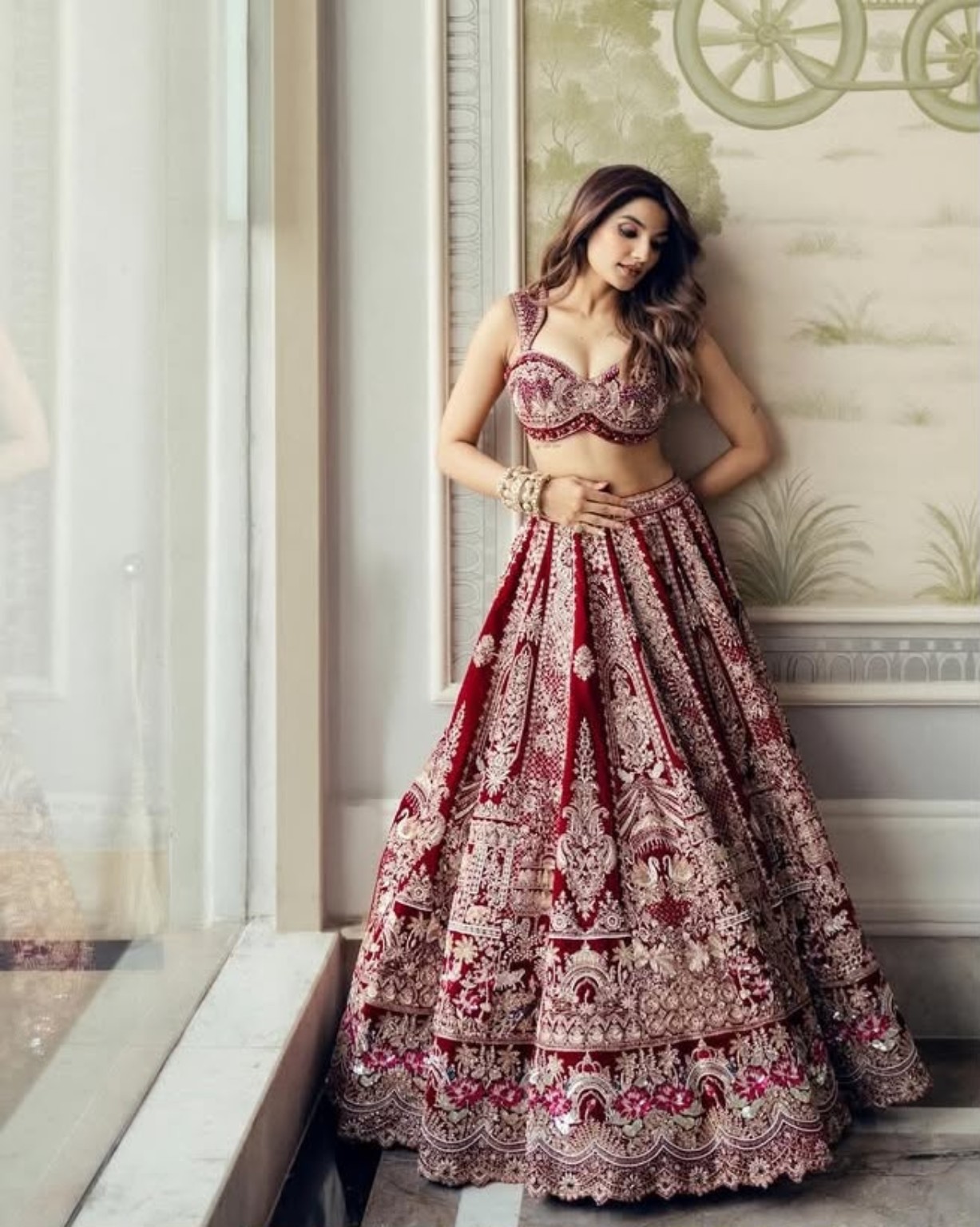 Burgundy embellished bridal couture